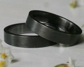 Snelle verzending: Tantalum trouwringen gladde en eenvoudige elegante zwarte matte trouwringen, minimale partnerringen in donkergrijs, zwarte sieraden