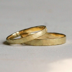 Rustic Hammered Gold Wedding Band - Matching Set of 2 His & Hers Textured Wedding Rings in 14K Fairmined Gold Ethical Jewelry