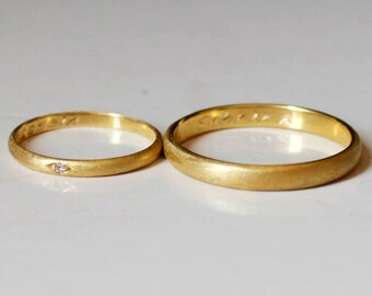 anillos de boda ovalados sencillos en oro de comercio justo 750 con brillante blanco, línea mate, joyería mate clásica, atemporal y ética