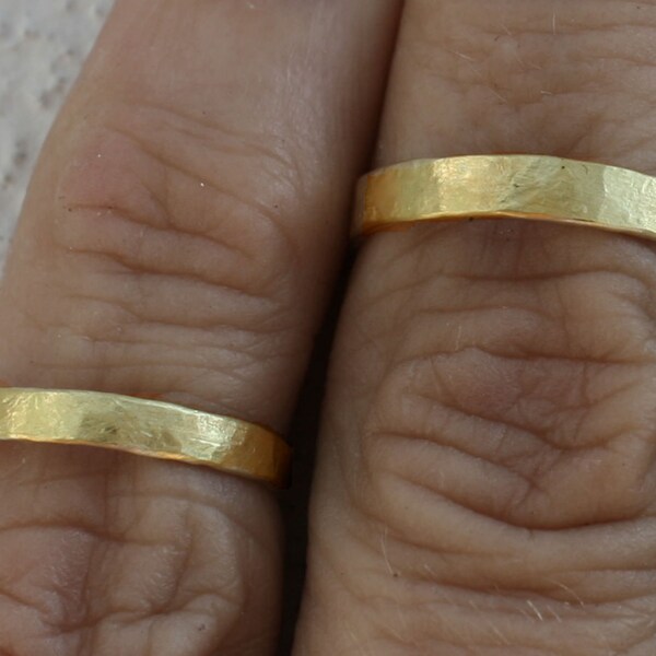 Rustic Hammered Gold Wedding Band - Matching Set of 2 His & Hers Textured Wedding Rings in 14K Fairmined Gold Ethical Jewelry