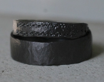 Wedding rings in Tantalum, hammered marriage bands, rings for him, unisex, dark grey metal