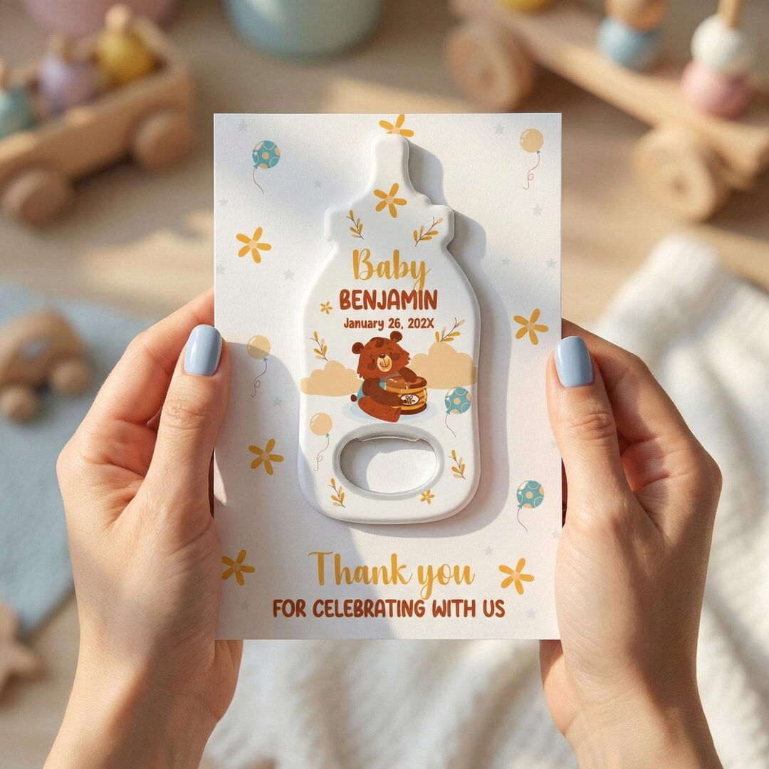 Custom Baby Shower Favors for Guests: Bear Theme Personalized Magnet ...