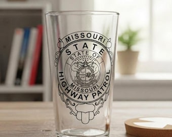 Vaso de cerveza personalizado de la Patrulla de Carreteras de Missouri - Vaso personalizado con insignia de agente y nombre - Vaso de pinta de 473 ml (16 oz) Regalo para oficiales de la policía de la MHP