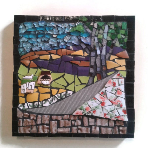 Mosaic wall art Hanging Landscape Home decoration 3D Upcycled Glass Ceramic Broken China