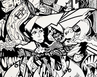 Surreal Wall Art, Drawing, Black and White Art, Unique Decor, NO AI, Ink, Mystical Art, Wall Decor, Surreal Art, Psychological Art, Symbolic