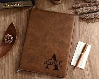 Personalized Leather Refillable Portfolio,Custom Portfolio with Zipper,Business Portfolio,Gift for Him, Graduation Gift