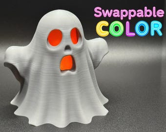 LED tealight ghost Halloween decoration – glowing ghost figure in Jack-o-Lantern style | 3D-printed haunted pumpkin decoration with light