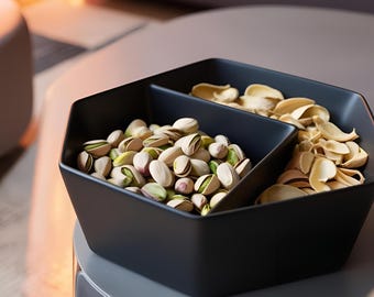 Modern Pistachio Bowl with Two Compartments – Minimalist Snack Bowl, Divided Serving Bowl & Stylish Nut Tray for Snacks