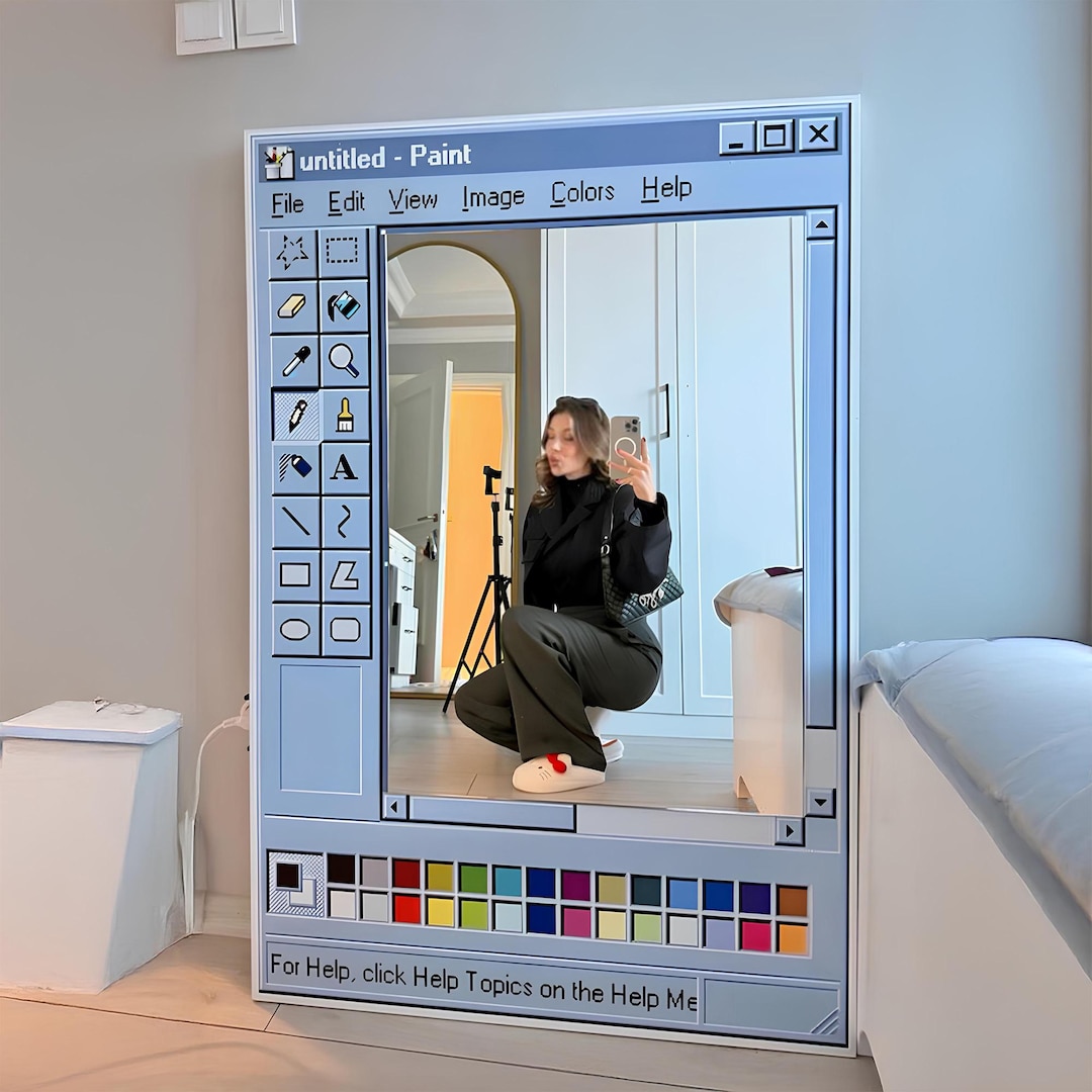Windows Paint風ミラー　大きい鏡　インテリア　オシャレ鏡 Msペイントミラー、レトロなWindowsペイント風ミラー、ノスタルジック