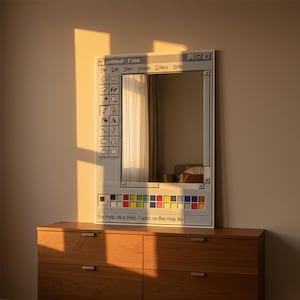 May include: A rectangular mirror designed to resemble the classic "Paint" application window. The white frame features a toolbar with icons and a color palette at the bottom. The text "untitled - Paint" is visible at the top.
