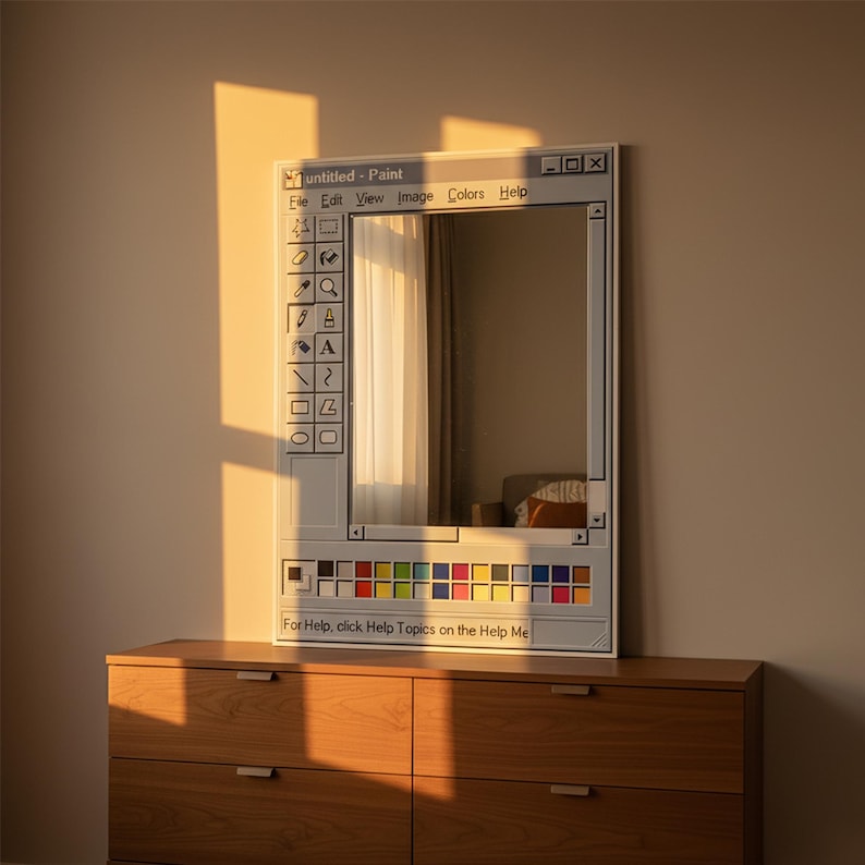 May include: A rectangular mirror designed to resemble the classic "Paint" application window. The white frame features a toolbar with icons and a color palette at the bottom. The text "untitled - Paint" is visible at the top.