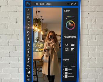 Photoshop UI Mirror, Blue Frame Photo Editor Wall Art, Designer Tech Decor
