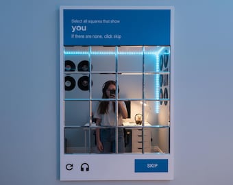 CAPTCHA Mirror Wall Decor – Interactive Internet Aesthetic Mirror, Tech Humor Room Decor, Gamer Room Mirror, Unique Gift for Teens & Couples