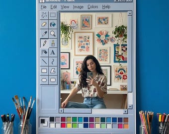 Retro MS Paint Mirror – Windows Paint Inspired Pixel Mirror, Nostalgic Computer Decor, Handmade Mirror for Designers, MS Paint Mirror