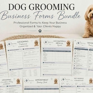 Paquete de formularios para peluquería canina / Formularios de admisión para peluquería de mascotas (plantilla Canva) / Formularios para clientes de peluquería (formato A4, tamaño carta estadounidense, imprimible)