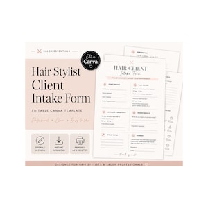Hair Client Intake Form Bundle, Salon Consultation Forms, Hair Stylist Printable Kit, Consent Form PDF, Client Record Tracker
