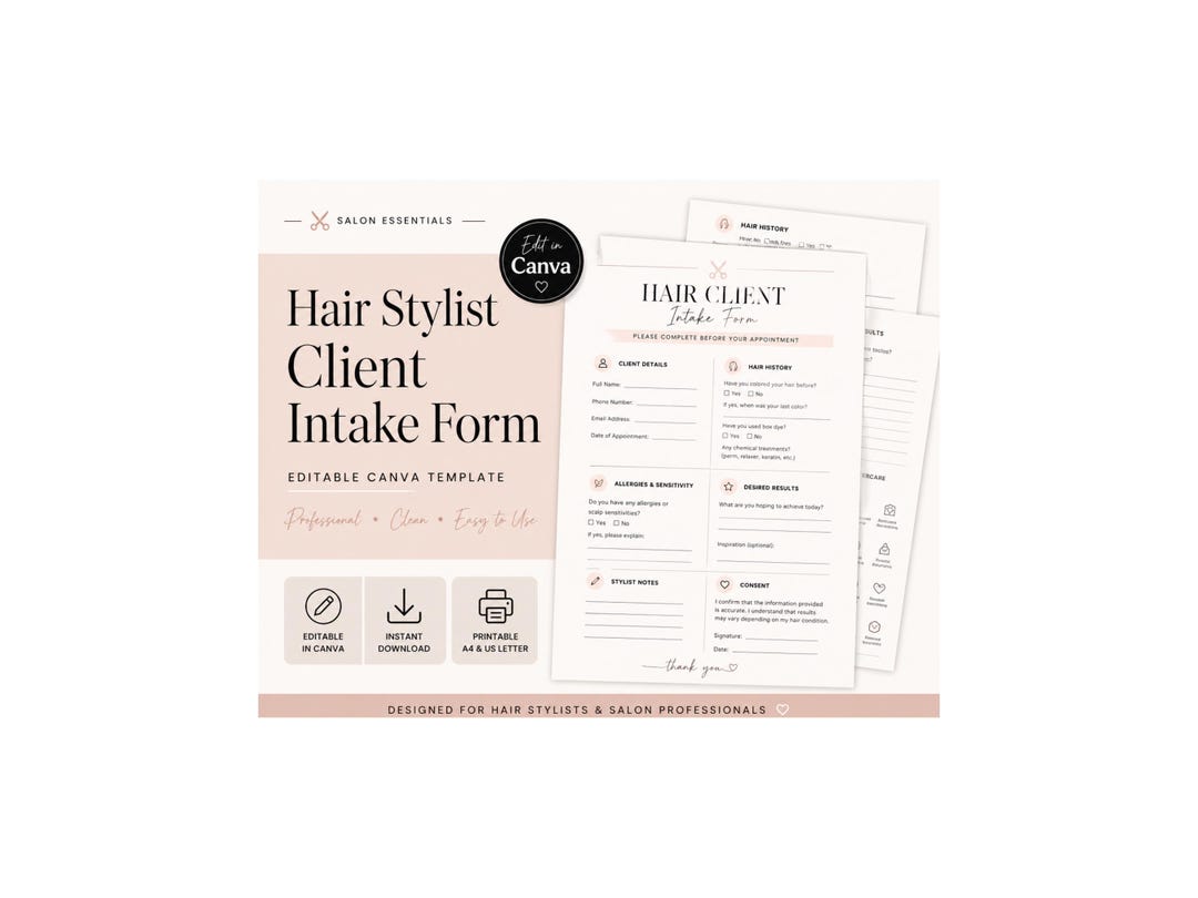 Hair Client Intake Form Bundle, Salon Consultation Forms, Hair Stylist ...