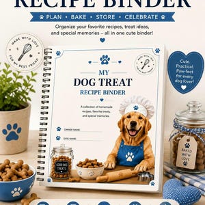 Dog Treat Recipe Binder Canva Template | Editable Dog Treat Cookbook | Pet Treat Planner | Recipe Cards | Dog Mom Printable | A4 & US Letter