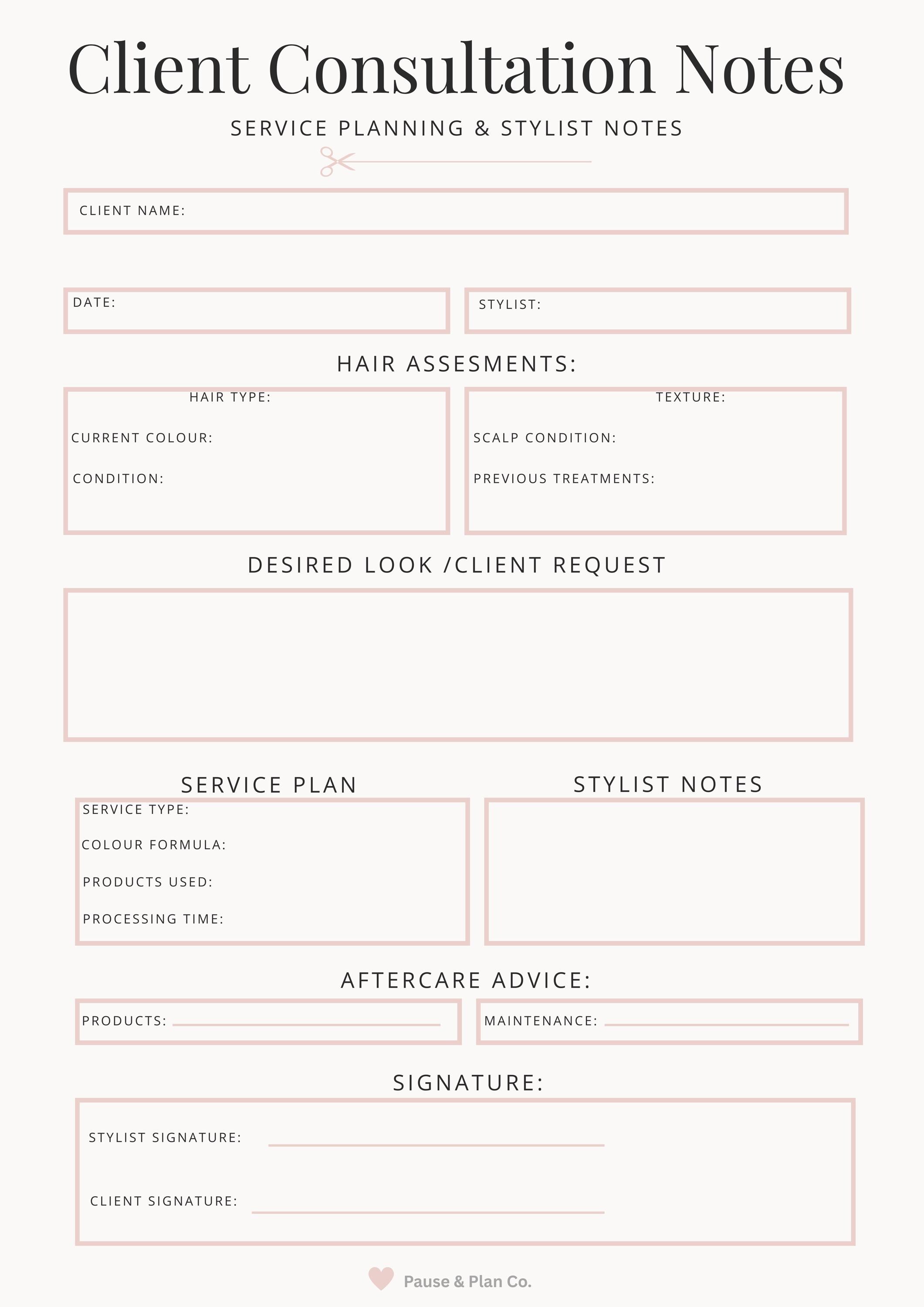 Hair Client Intake Form Bundle, Salon Consultation Forms, Hair Stylist ...