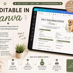 Pakiet formularzy dla opiekunów zwierząt | Edytowalne szablony Canva dla firm zajmujących się opieką nad zwierzętami | Formularze dla osób wyprowadzających psy | Segregator opieki nad zwierzętami | Formularze przyjmowania klientów | Natychmiastowe zdjęcie 6