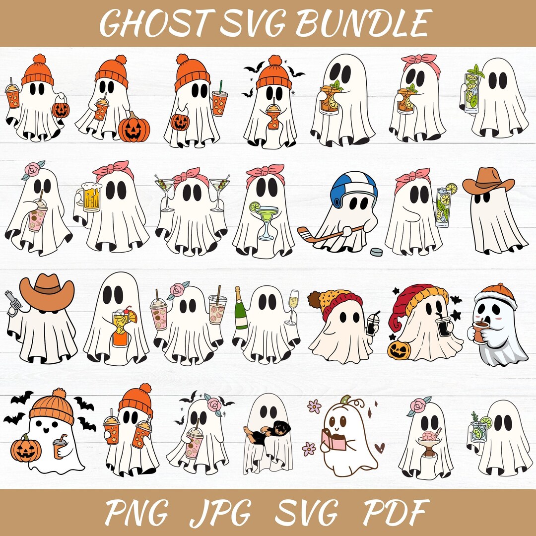 Cute Ghost Svg Bundle - Halloween Svg - Retro Halloween Svg - Ghost ...