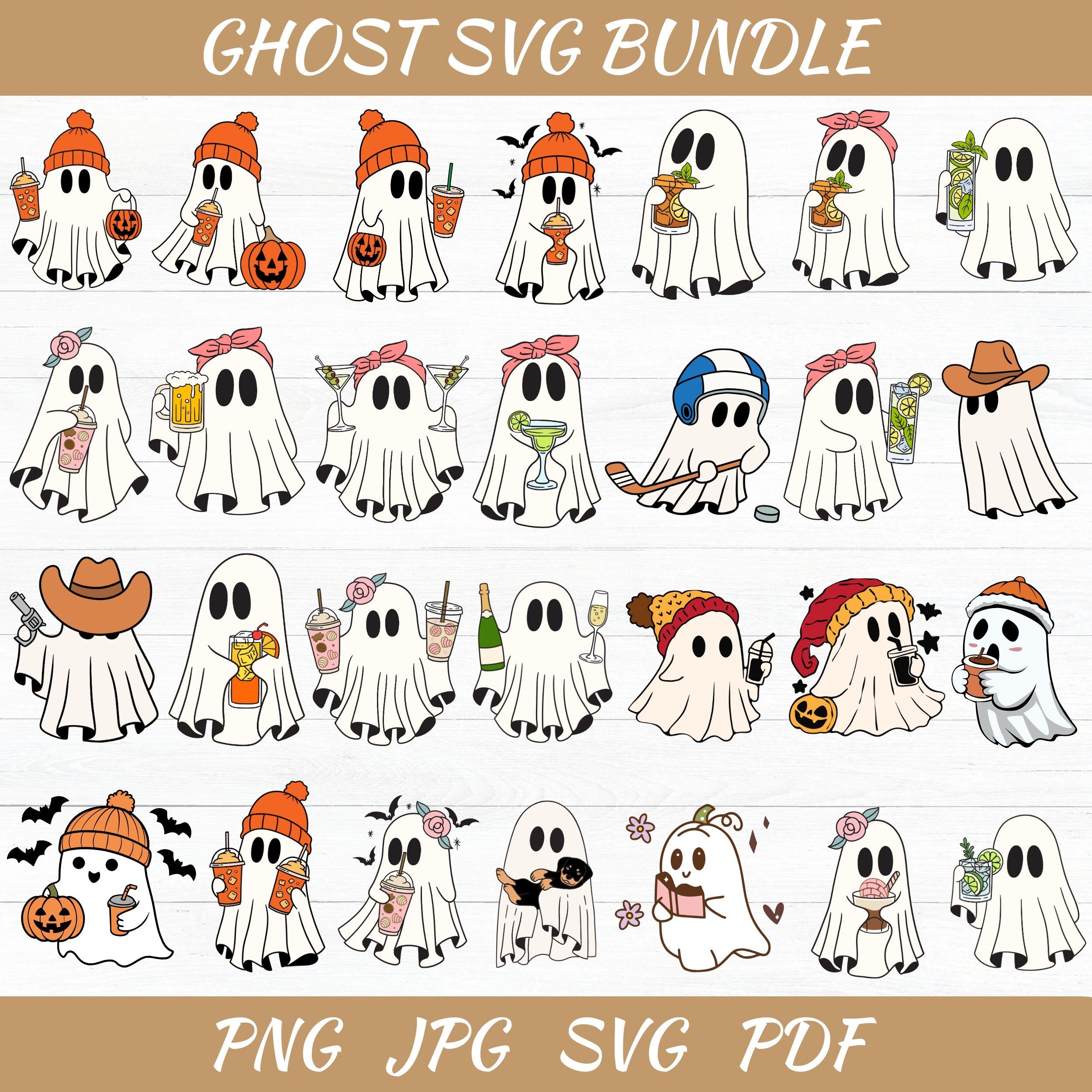 Cute Ghost Svg Bundle - Halloween Svg - Retro Halloween Svg - Ghost ...