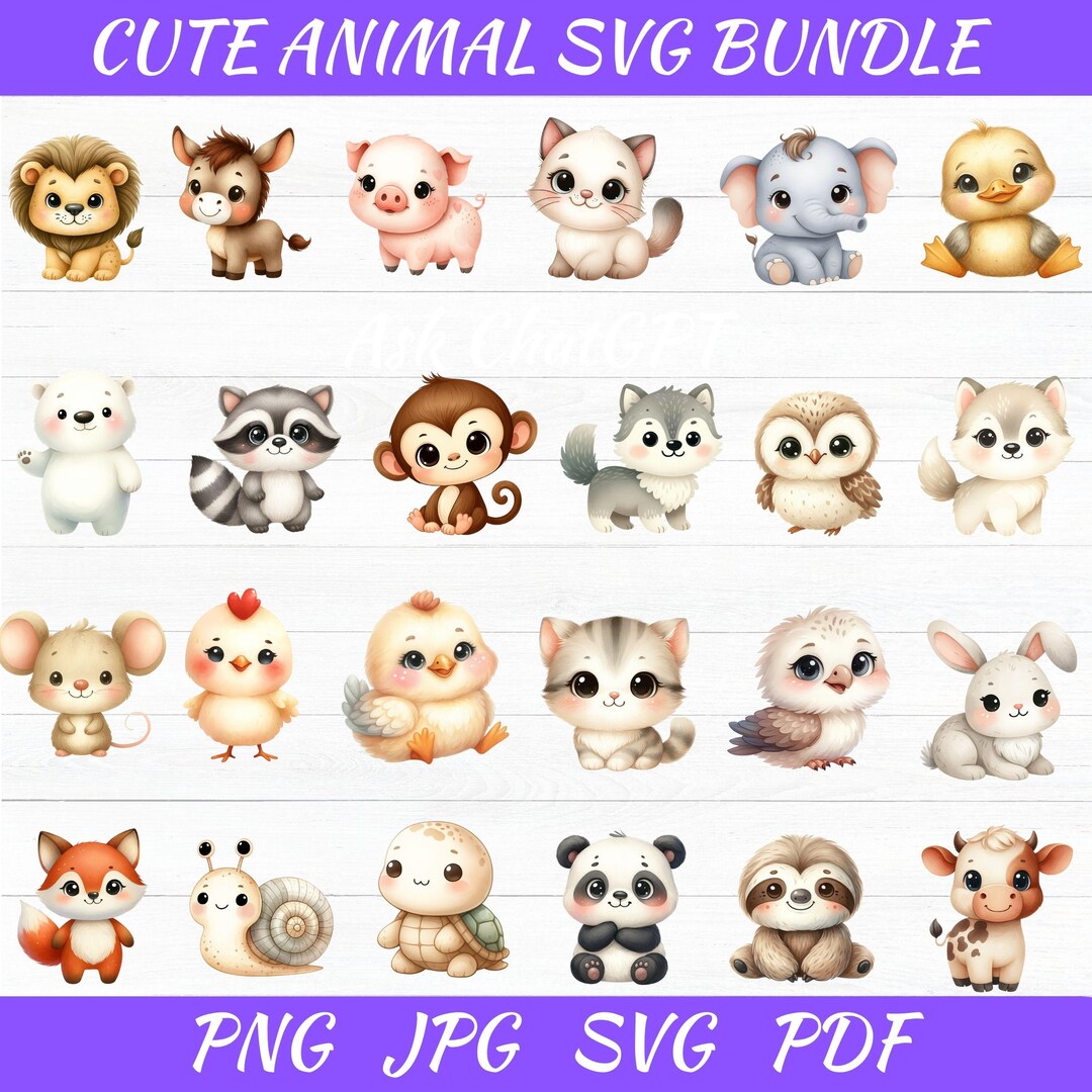 Cute Animal Clipart - Baby Animal Png - Watercolor Animal Clipart ...