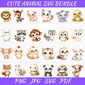 Süße Tier Clipart - Baby Tier Png - Aquarell Tier Clipart - Safari Tier Png - Baby Dusche Clipart - Digitaler Tier Download