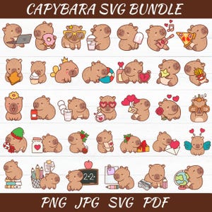 Cute Capybara Svg Bundle - Capybara Shirt Png - Cute Capybara Png - Kawaii Capybara Clipart - Capybara Cartoon Svg - Capybara Stickers