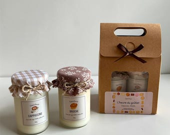 Set de velas aromáticas para la hora del té | Dúo de velas gourmet | Capuchino - Brioche | Set de velas artesanales | 80 g - 2,8 oz