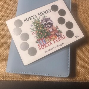 Funny Christmas Raccoon Savings Challenge Card: Holiday Budget Game