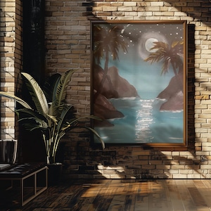 Original Acrylic Painting: Full Moon Seascape - 8x10 Signed Wall Art