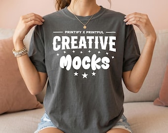 Comfort Colors 1717 Pepper T-Shirt Mockup, Boho Lifestyle Apparel (Digital Download)