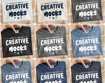 Comfort Colors 1717 Mockup Bundle, 32 Folded Crewneck Colors, Handheld Scene (PSD/JPG)