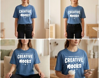 Bella Canvas 3001 Blue T-Shirt Mockup Bundle, Lifestyle PSD JPG (Digital Download)