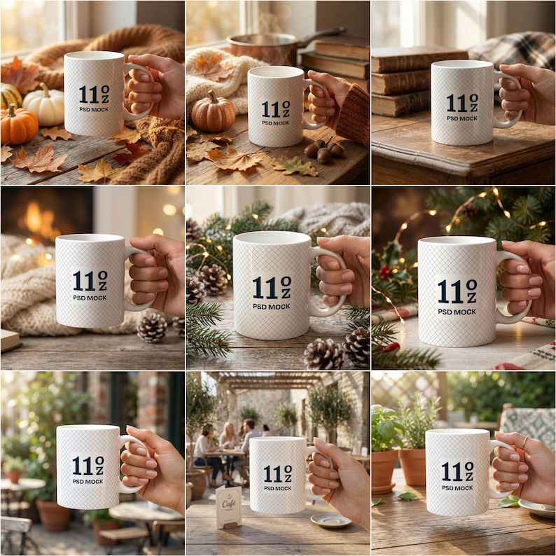 Mug Mockup Bundle, 150 PSD Files, 11oz 15oz Ceramic Coffee Mug Canva Mockup, Full Wrap Sublimation image 7