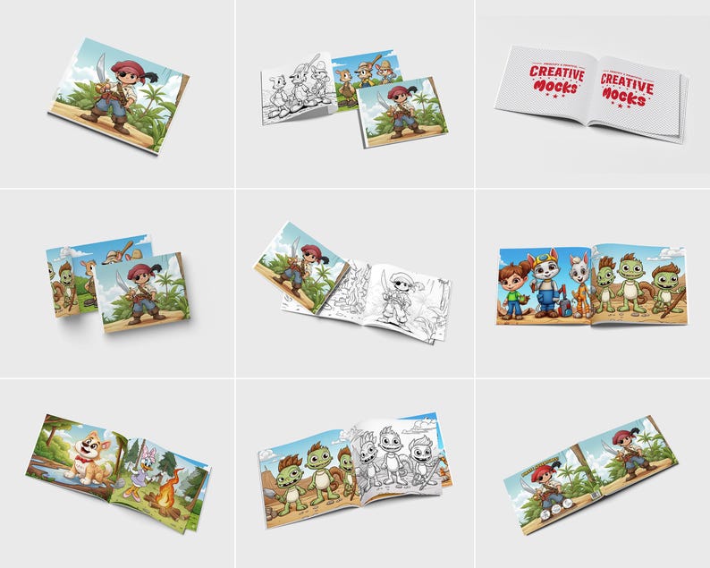 Kids Storybook Mockup Set | 10x8 Landscape PSD Mockups (digital ...