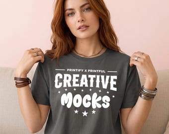 Comfort Colors 1717 Pepper T-Shirt Mockup, Realistic Female Lifestyle Apparel (Digital Download)