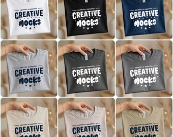 32x Bella Canvas 3001 Mockup Bundle, Hand Holding Lifestyle T-Shirt Mockups (32 Colors)