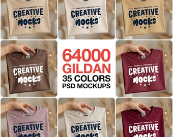 Gildan 64000 Hand Holding T-Shirt Mockup Bundle, 35 Colors (PSD/JPG)