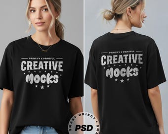Black Oversized T-Shirt Mockup, Gildan 64000 (PSD, JPEG)