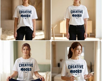 Bella Canvas 3001 White T-Shirt Mockup Bundle, Lifestyle Scenes (8 Mockups)