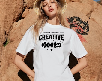 White T-Shirt Mockup: Real Female Model, Streetwear Tee (PSD Digital Download)