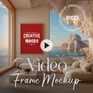 Video Mockup Frame Mockup Video Reel Vertical Mobile Print Poster Mockup Video Animated PSD Mockup Interior Home DIN Video Mockup PSD