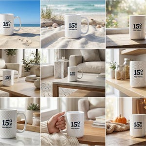 May include: A white ceramic mug with a black handle and the text "But First, Coffee" in a bold, black font. The mug is set against a blurred background, suggesting a cozy setting. The mug appears to be approximately 4 inches tall.