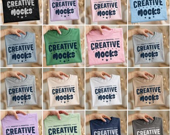 Comfort color Tshirt Mockup Bundle, 18x Folded Crewneck Colors, Handheld Neutral Scene, PSD Mockups, Gildan Mockups