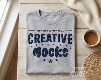 Gildan 5000 Heather Grey T-Shirt Mockup – Cozy Flat Lay PSD Bundle