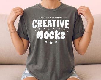 Comfort Colors 1717 Pepper Oversized T-Shirt Mockup (PSD, JPG)