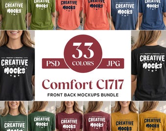 Comfort Colors C1717 Mockup Bundle, 33 Colors Front Back PSD T-Shirt Mockups