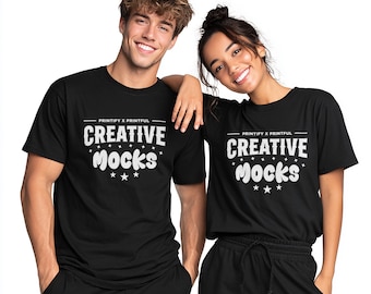 Couples Black T-Shirt Mockup, Comfort Colors C1717 (PSD)